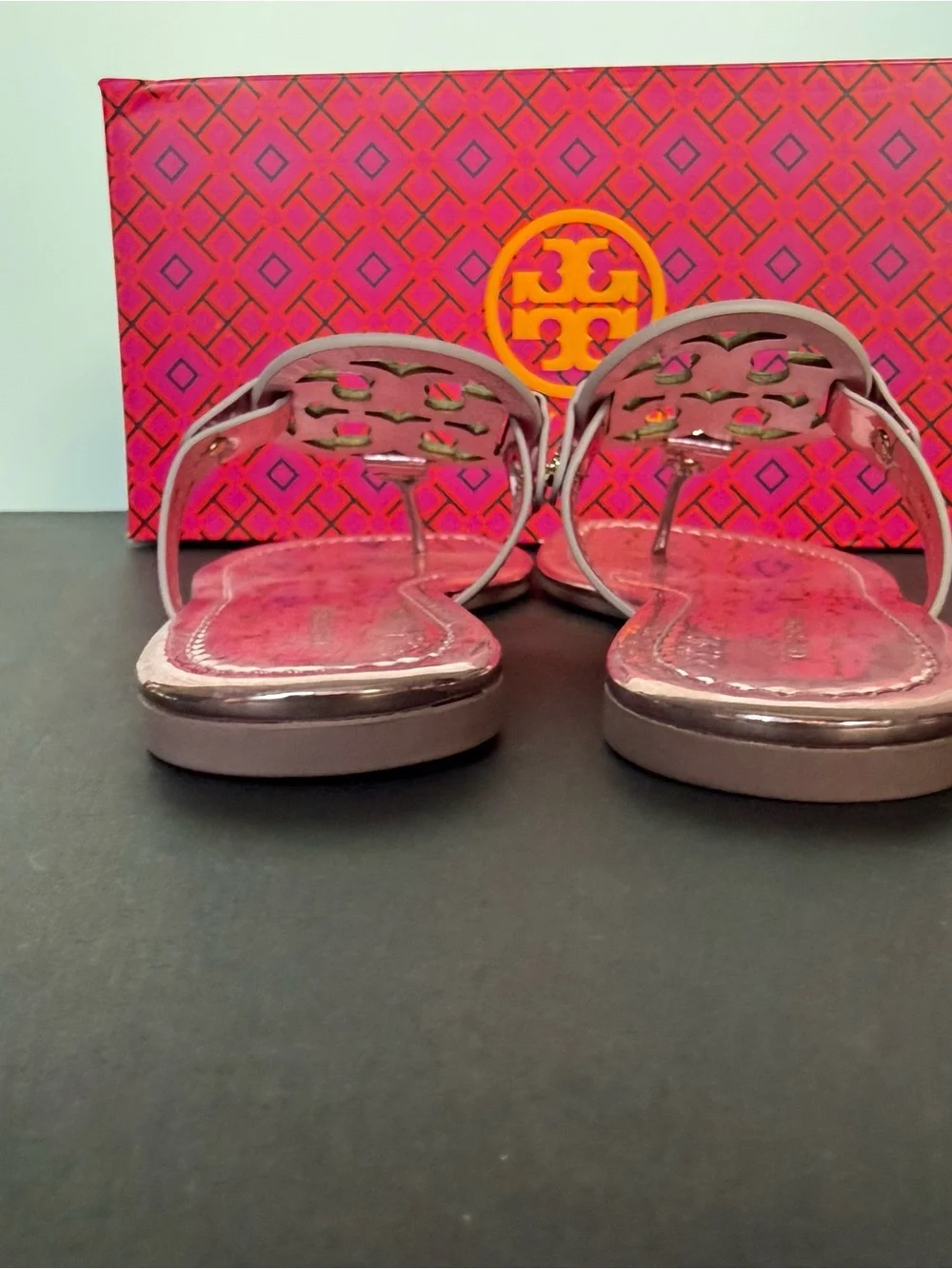 New! Tory Burch Metallic Pink Miller Thong Sandals - size 5.5